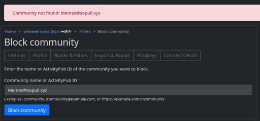 A screenshot of the blocking issue described in the post