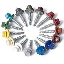 image: a circle of flange-head external hex screws that have their heads painted different colors